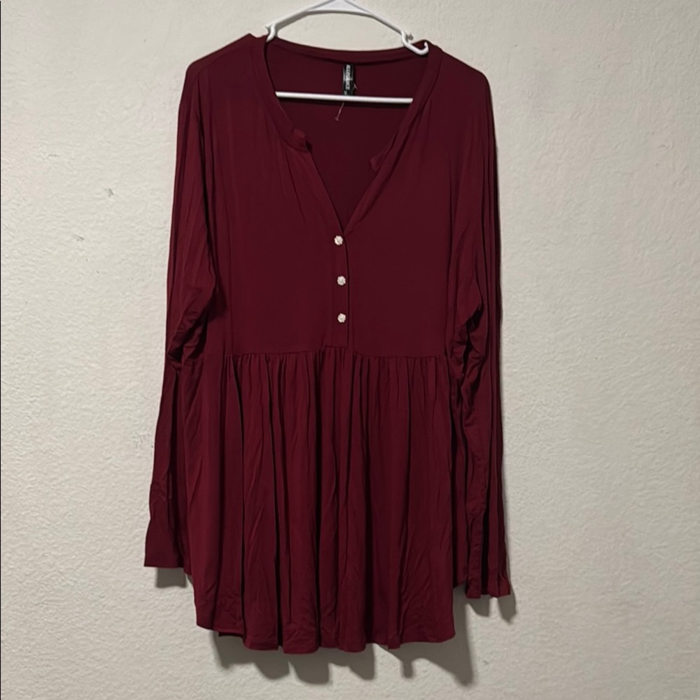 Women's Burgundy Button-Down Top - 3X